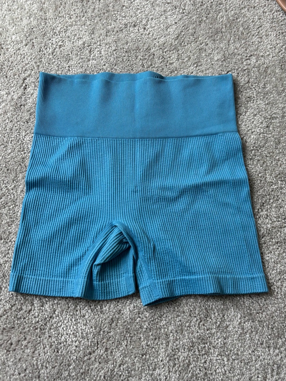 Colsie Ribbed High-Rise Bike Shorts - Teal